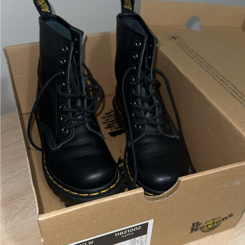 Dr. Martens Black Combat Boots with Yellow Stitching